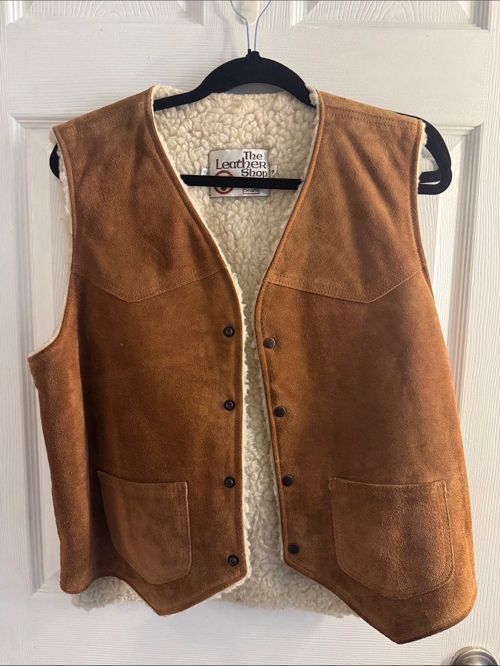 Sears The Leather Shop Suede Label on Sherpa Suede Vest- Vintage
